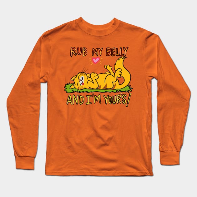 Rub my belly kitty Long Sleeve T-Shirt by wolfmanjaq